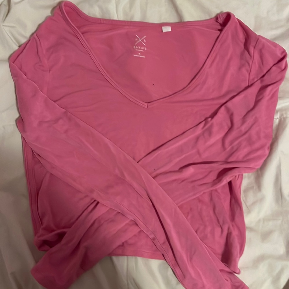 Hot pink Pacsun basics long sleeve V-neck top